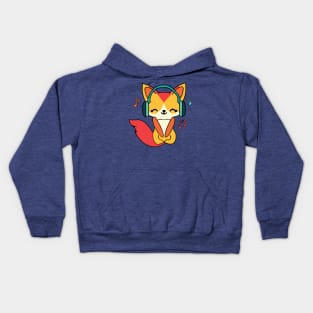 Happy fox with headphones Kids Hoodie